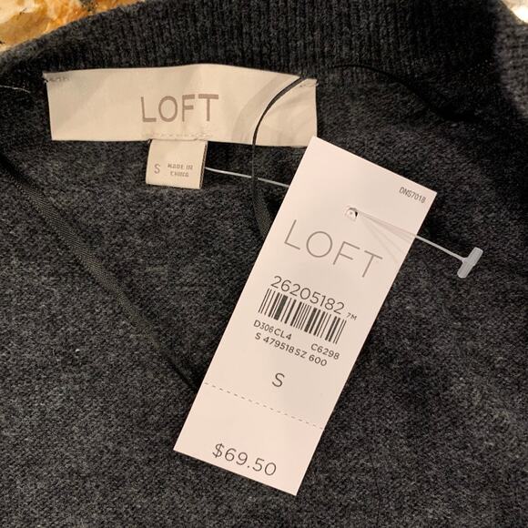 NWT LOFT Dark Charcoal Grey Draped Soft Knit Open Cardigan Sweater - SIZE S - Picture 8 of 9